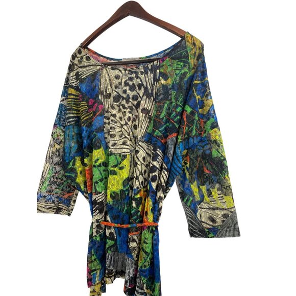 Alberto Makali Womens Large Mesh Tunic Top Abstract Butterfly Print Art to Wear - Picture 2 of 6